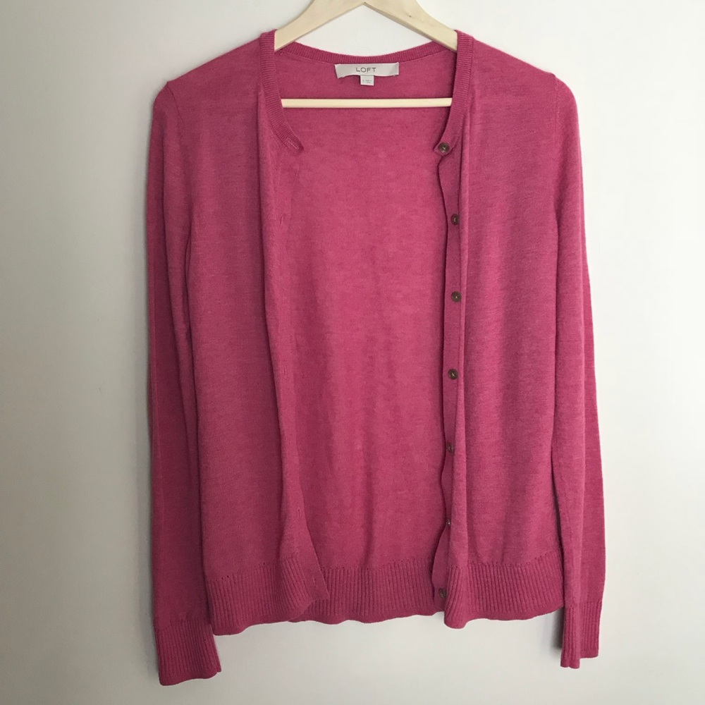 LOFT Pink Button-up Cardigan Sweater